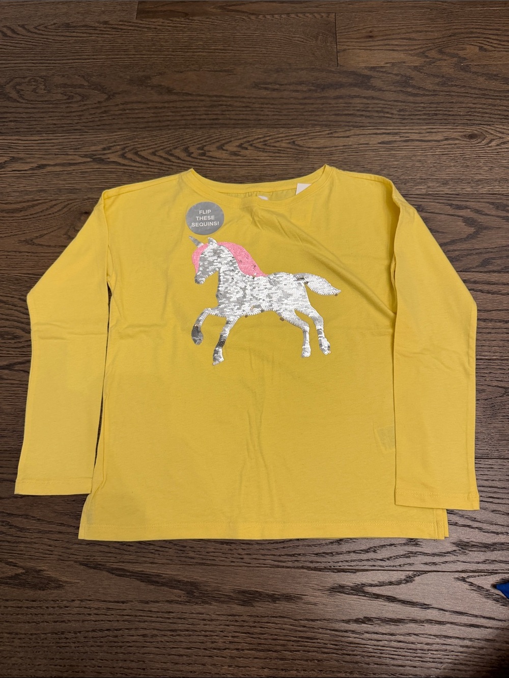 NWT GAP Girls' Yellow Long-Sleeve Sequin Unicorn Top